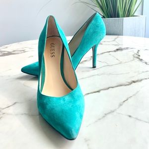 Guess Heels Teal Aqua Suede